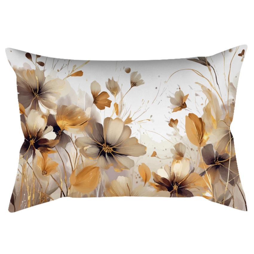Chinese Retro Watercolor Golden Floral Print Pillowcase Home Sofa Cushion Pillowcase