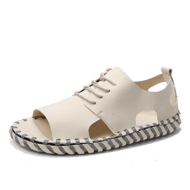 Men's Hollow Out Sandals Breathable Summer Men's Casual Shoes Beach Shoes Handcrafted Headband Outdoor Camping Sandals