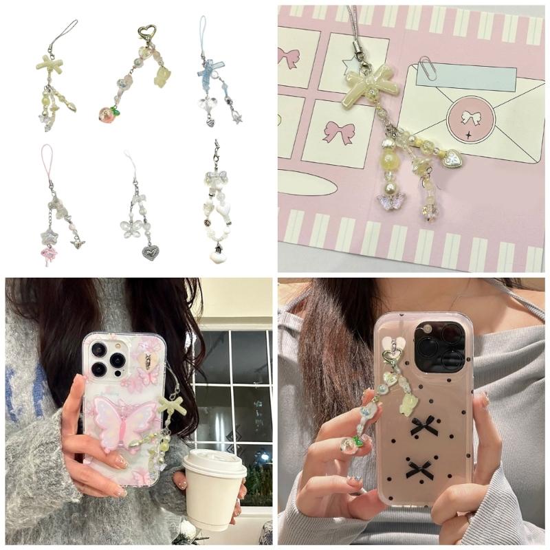 Unique Butterfly Beaded Mobile Phone Pendant Lanyard Embellishment Keychain Keyring Bag Accessory for Fashion Enthusiast