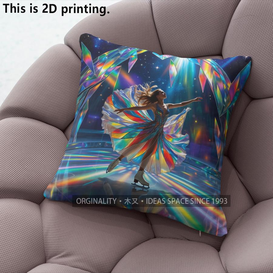 Figure Skating Girl Stained Glass Pillow Covers Pattern Cushion Cover Suitable for Sofa Bedroom Car Pillow Cover