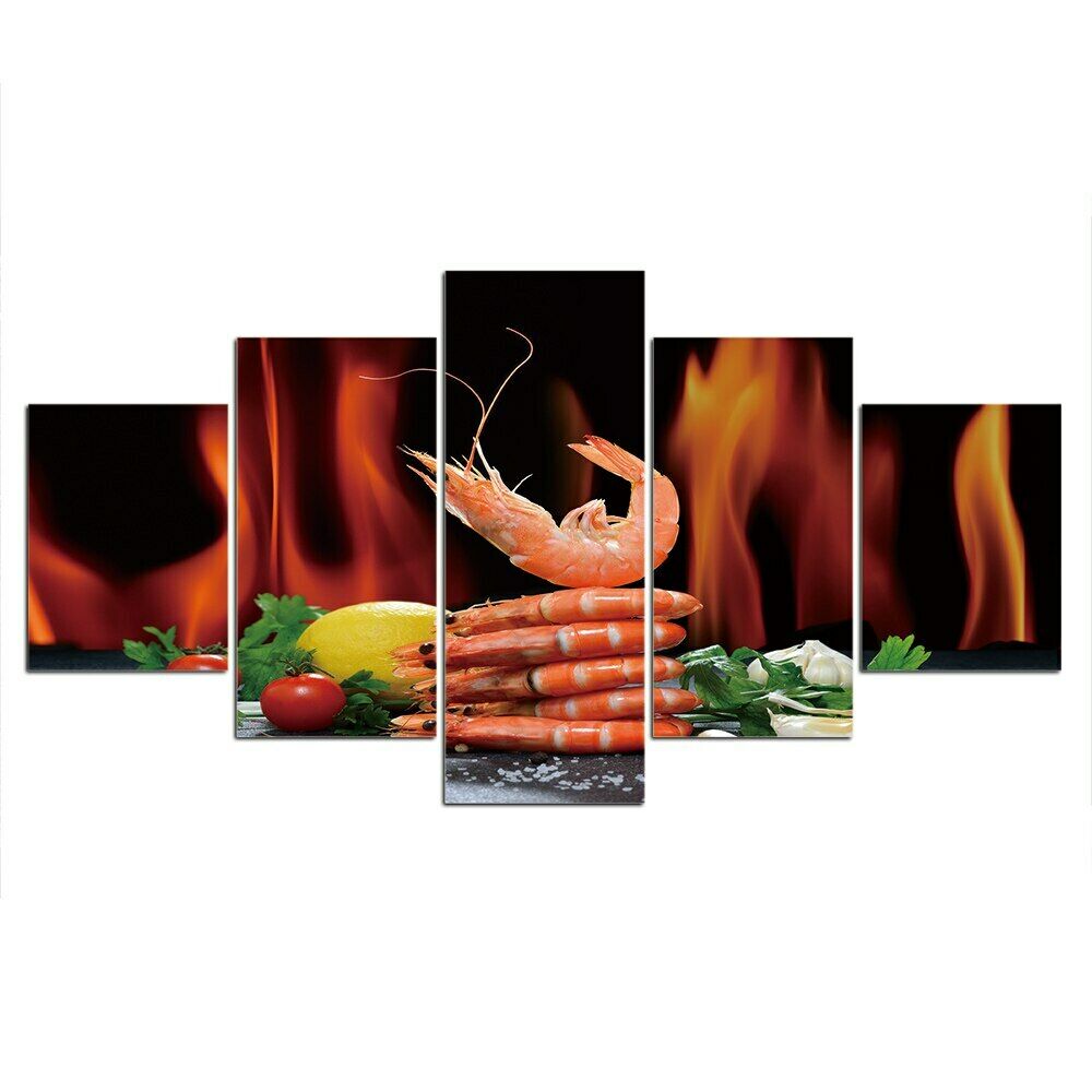 

5 шт., креветки, еда, рыба, кухонный декор, настенный постер без рамки, 5 панелей, декор для комнаты, холст, искусство, HD печать, современные абстрактные картинки
