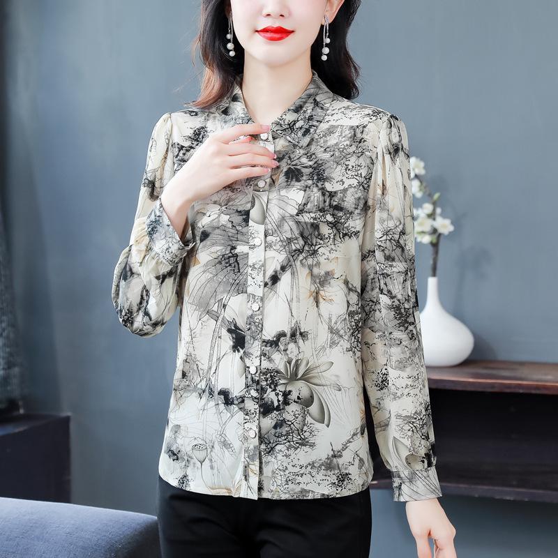 Women's Autumn High-End French Silk Print Blouse - Chic & Unique