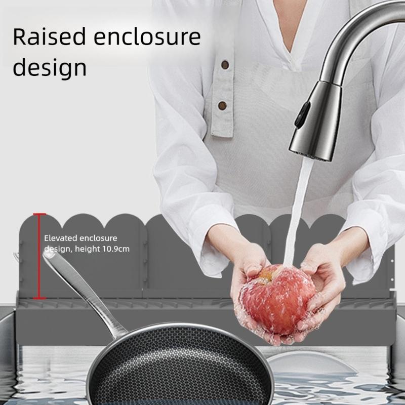 Flexible Silicone Sink Edges Guard With Suction Technology Removable Splashes Prevention Systems For Kitchen Use