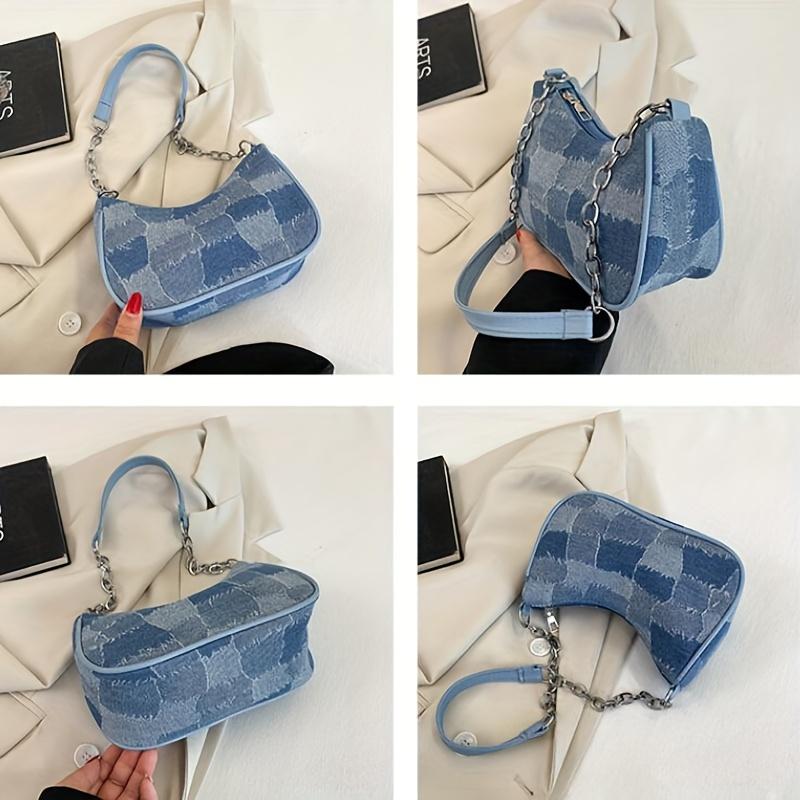 Retro Geometric Crossbody Bag with Detachable Chain Strap Vintage Shoulder Purse Zipper Closure & Polyester Lining for Casual Crossbody Purse