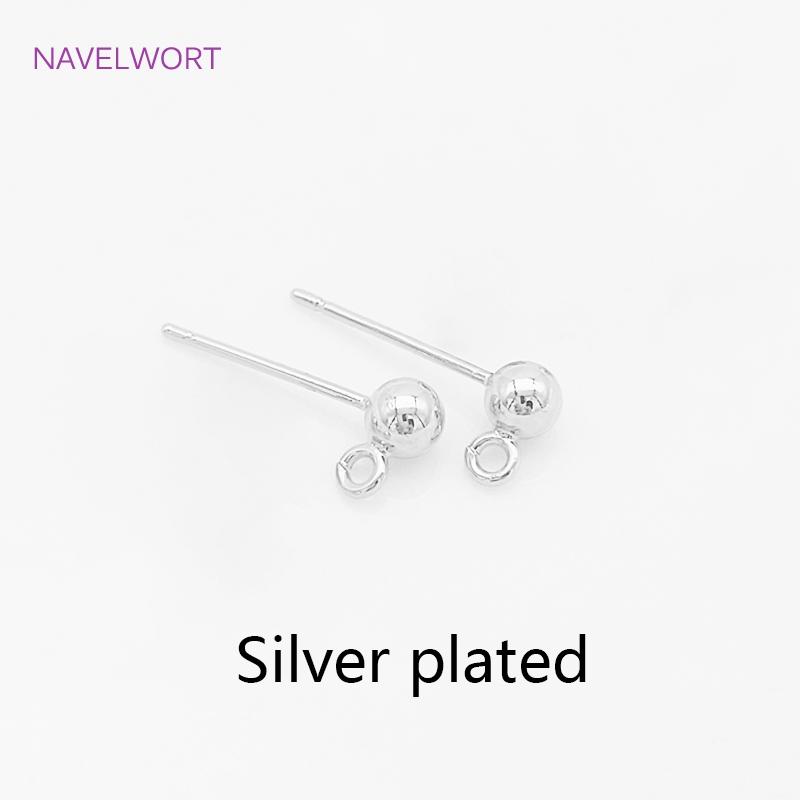 S925 Sterling Silver Pin Findings 14K Gold Plated Ball Shape Stud Earring Base For DIY Jewelry Making Accessories Wholesale