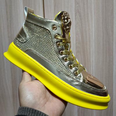Μόδα Χρυσό Λαμπερό Πολυτελείας Στρας Ψηλές Ζιπ Ανδρικά Αθλητικά Παπούτσια Punk Casual Παπούτσια A4