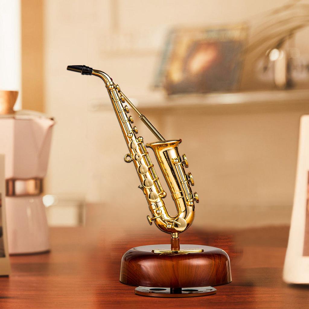 Trumpet Music Box Classical Wind Up Musicbox Twirling Music Box Rotating Base Brass Wind Instrument Miniature Replica
