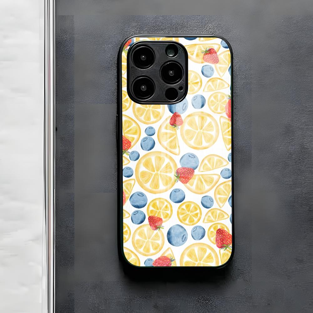 Fruit Lemon Phone Case For IPhone 17 Air 16 E Pro Max 15 14 13 Mini 12 Pro 11 Max Plus Black Glass Cover