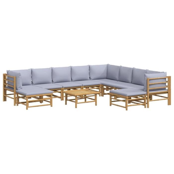 VidaXL Garden Lounge Set 11 Pcs with Light Grey Cushions Bamboo 3155097