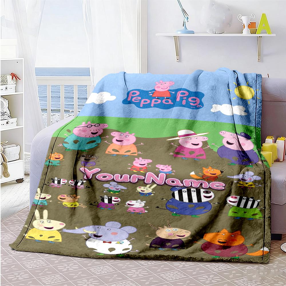 Peppa Pig Personalized Name Blanket Gift Personalized Blanket Ultra-Soft for Bed Living Room Nap Seaside Ideal for All Seasons