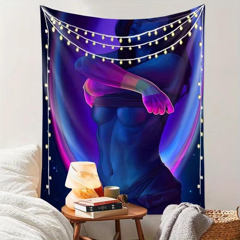 Dream Goddess Art Tapestry Elegant Female Starry Sky Purple Blue Gradient Living Room Sofa Background Wall Decoration