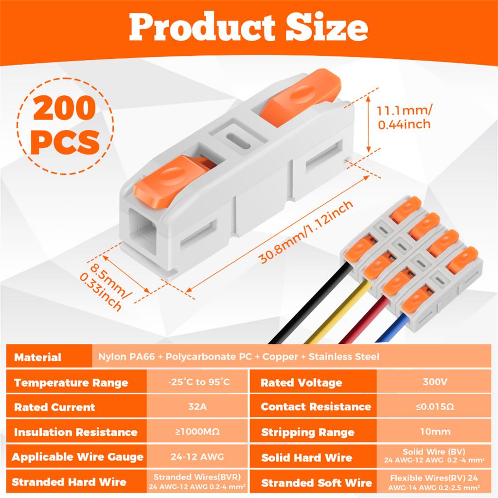 58/200pcs Quick Wire Connector with Storage Box Fast Wiring Push in Lever Connectors Electrical Wiring Terminal Block for Wires