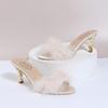 Classic Slides Slippers for Women Casual Strange High Heels Shoes for Women Solid Fur Leather Slip on Summer Slippers Plus Size