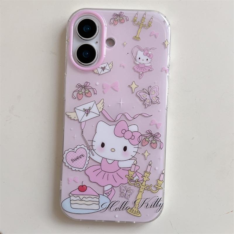 

Cartoon KT Cat Double Layer Anti-Fall Ballet Phone Case for iPhone 14/13 & Pro Max iPhone 16 Pro Max