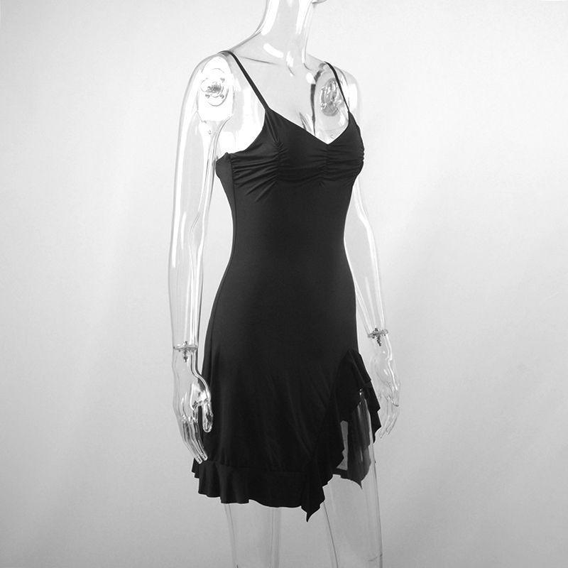 European & American Style Ruffle-Edge Bodycon Camisole Dress with Slit