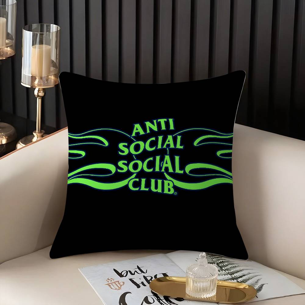 A-Anti Social S-Social Club Pillow Case Home Dorm Chair Back Short Plush Double-Sided Printing Office Nap Time Cushion Cover