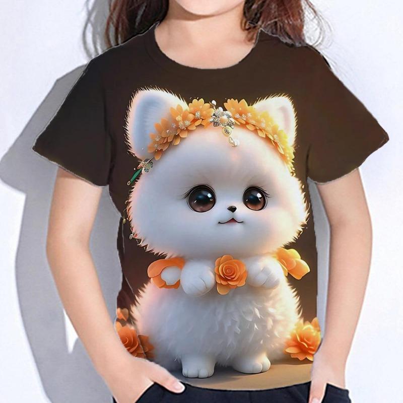 Kawaii Cartoon Animal Cat Kids Adult Printed T-shirt Summer Women's and Men's Casual Outdoor Girl and Boy Short Sleeve Tees Top