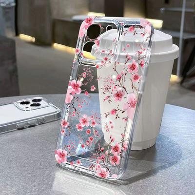 Painted Cherry Blossom Pattern Phone Case For Samsung Galaxy S25 S24 S22 Ultra S23Plus S21FE A56 A36 A35 A55 A34 A54 Clear Cover