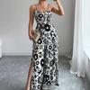 2025 Elegant Twist Print Spaghetti Strap Backless Jumpsuit with Wide Leg and Long Pants Skirt