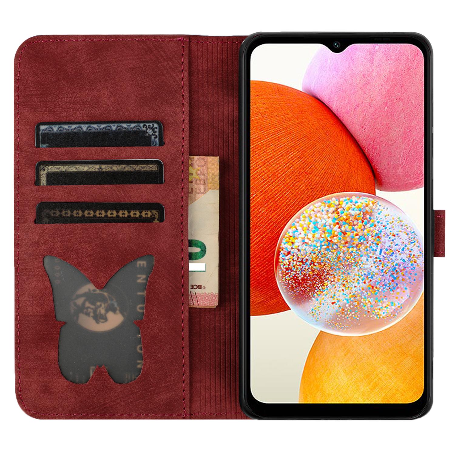 

For Samsung Galaxy A15 5G Case Butterfly Cat Imprinted PU Leather Phone Cover Rose