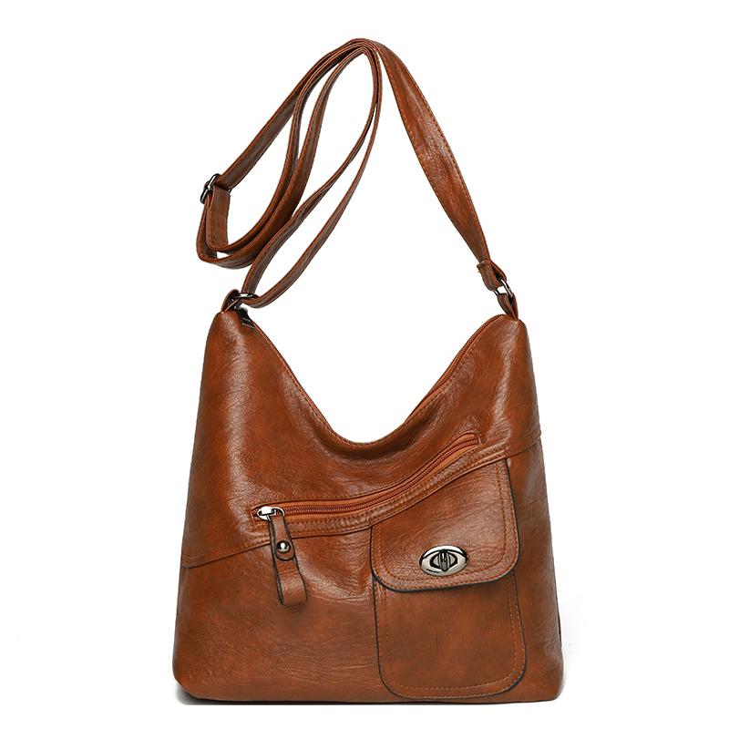 Women's Bag Vintage Shoulder Bag Large Capacity Multi-Pocket Soft Leather Tote Bag