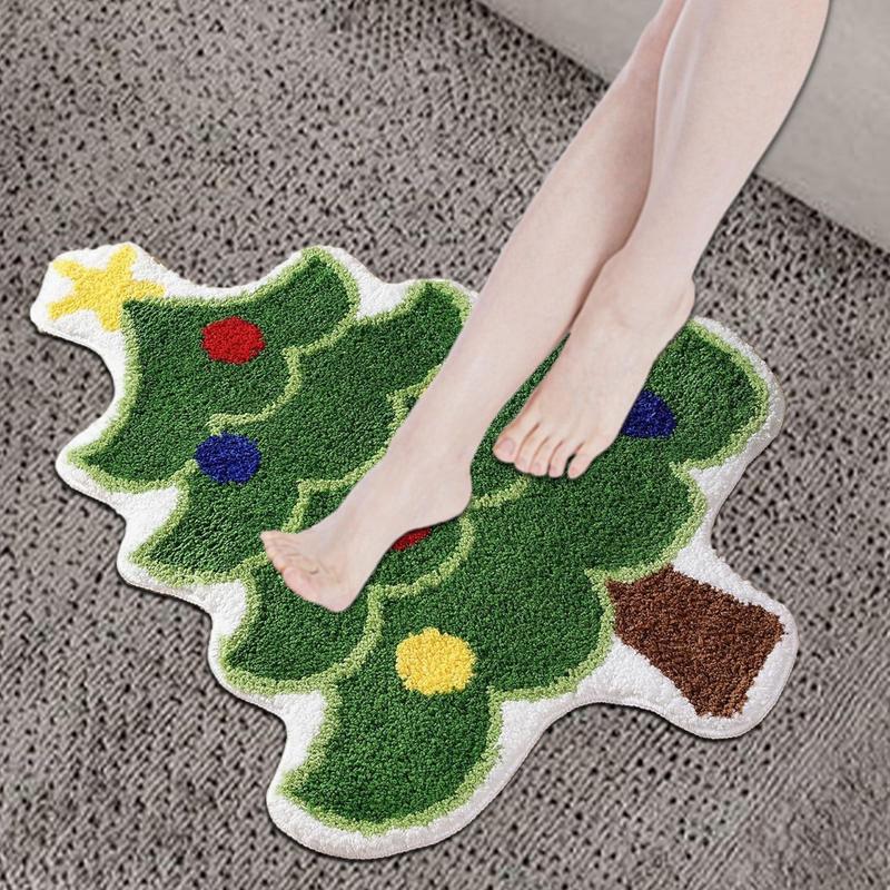 1pc Anomalous Floor Mat Santa Claus Christmas Tree Bathroom Floor Mat Living Room Entrance Door Mat Holiday Decoration Carpet