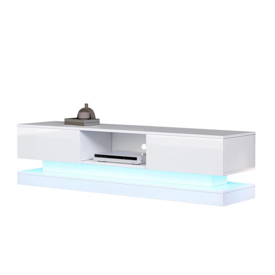 Television Stand TV Media Cabinet White High-Gloss Cabinet with LED Light Painting 2 Drawers App Control Anti-Tilt Design for 60-Inch Console