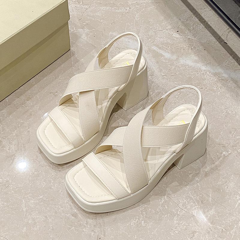 Coarse-heeled sandals women's new summer waterproof platform thick-soled square-toed high heels