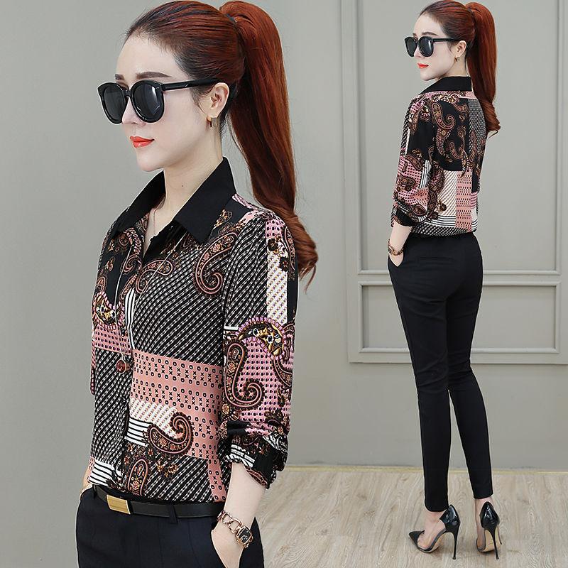 

Весна Осень Повседневная Мода Цветочный Принт Рубашка Женская Свободная Блузка На Все Случаи Жизни Женский Кардиган Топ с Длинным Рукавом S розовый