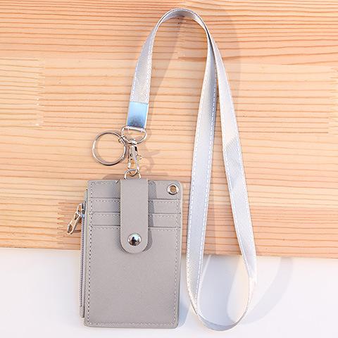 Portable Leather Business ID Card Credit Card Badge Holder Coin Purse Wallet Keychain