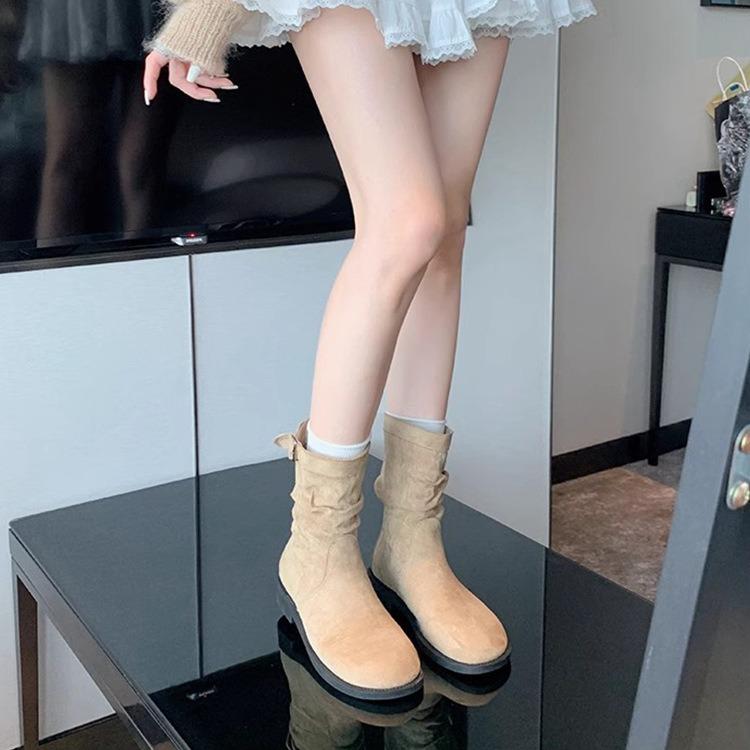 Versatile Retro Simple And Thin Low-Heeled Martin Boots Women'S Buckle Locomotive Knight Boots