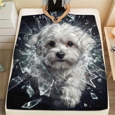 1PC Cute Pet Puppy Print Flannel Blanket, High Quality All Seasons, Home Decor, Warmth and Comfort, Perfect for Christmas Gifts