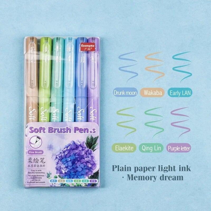 6Pcs Soft Brush Tip Marker Pens Artist Markers Flexible Tip Assorted Colors for Journaling Hand Lettering Calligraphy Draw Practical Use