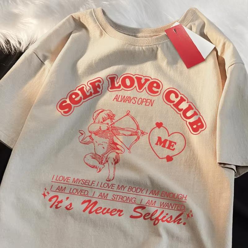 Self Love Club Fun Cupid Men Women T Shirts Breathable Street Clothes Summer Fashion Loose Casual Popular Tee Shirt