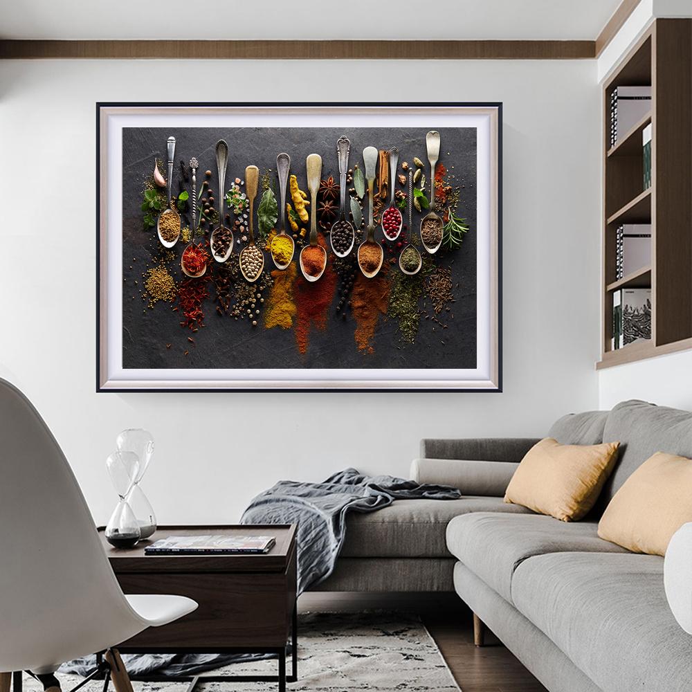 Poster da cucina Varietà di cucchiai di condimento Stampa su tela Pittura Immagine da parete Soggiorno Decorazione domestica moderna Senza cornice