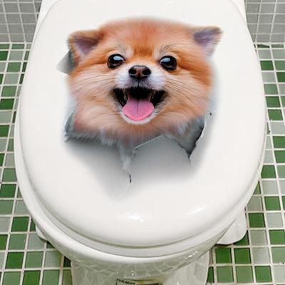 Żywy zabawny pies kot toaleta wc naklejki Ainimals malowidła ścienne kreskówki naklejki artystyczne Puppy Kitten Kids ubikacja drzwi wodoodporne