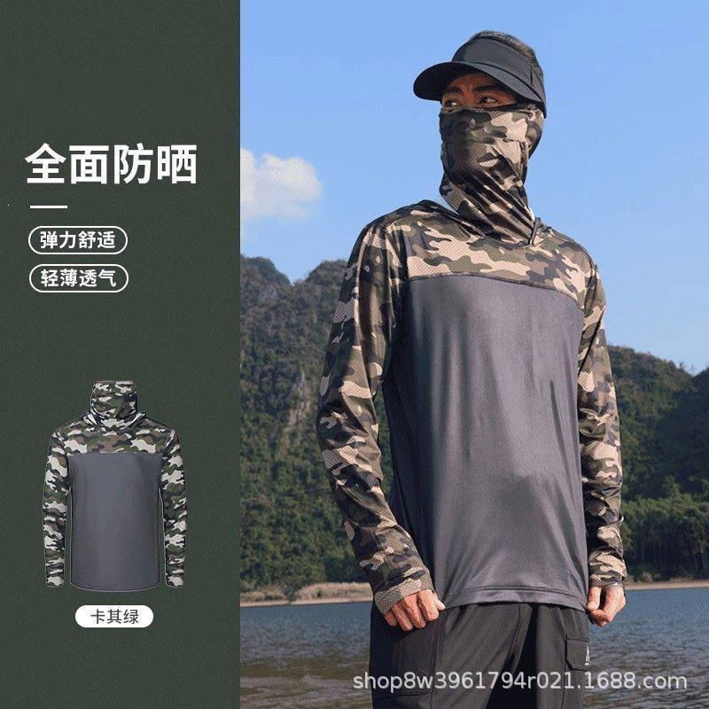 Mens UPF 50 Quick-Dry Fishing Sun Protection Hooded Rash Guard T-Shirt Beach Surfing Outdoor Activities
