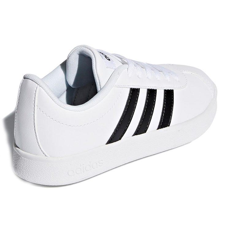 adidas VL COURT 2.0 J Leather Abrasion Resistant Low Top Skateboard Shoes White Black Kids' DB1831