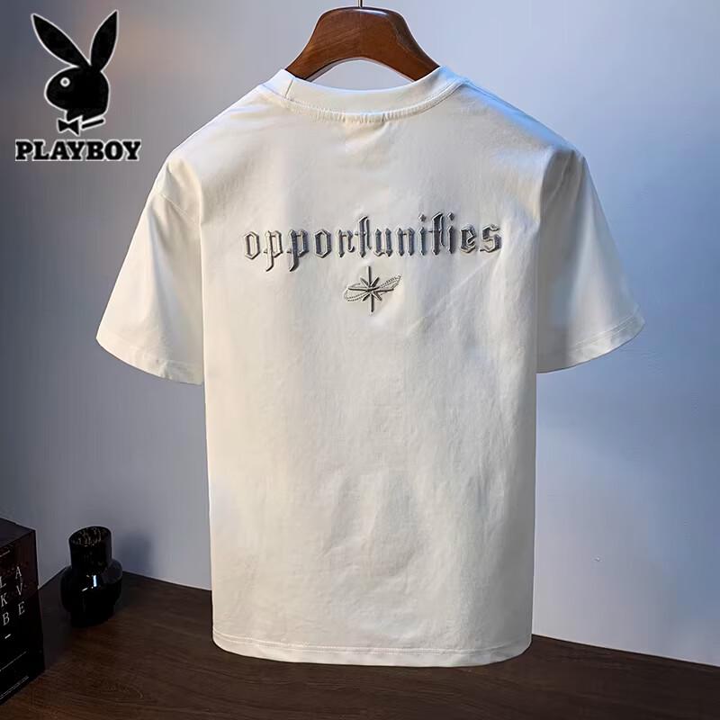 Playboy Men s Heavyweight Cotton Embroidered Loose Short-Sleeve T-Shirt M