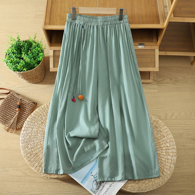DIMANAF 2026 Plus Size Women Linen Pants Elastic Waist Vintage Basic Lady Wide Leg Long Pants Oversize Loose Tencel Solid