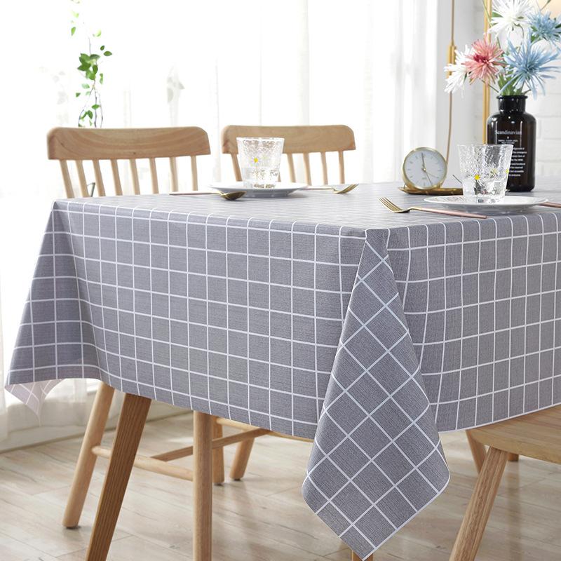 PVC Tablecloth Waterproof and Oil-proof Small Fresh Plaid Wash-free Ins Style Rectangular Tablecloth Coffee Table Table Mat Simple Tablecloth