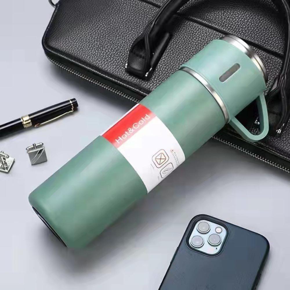 New 304 Stainless Steel Thermos Cup Set with One Cover, Multi-purpose Handle, Portable Cup, Business Office Three-piece Water Cup Set