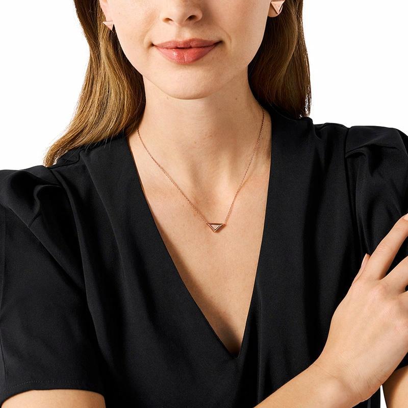 Emporio Armani Triangle Eagle Simple High-end Steel Necklace Earrings Women's Rose Gold EGS3121SET