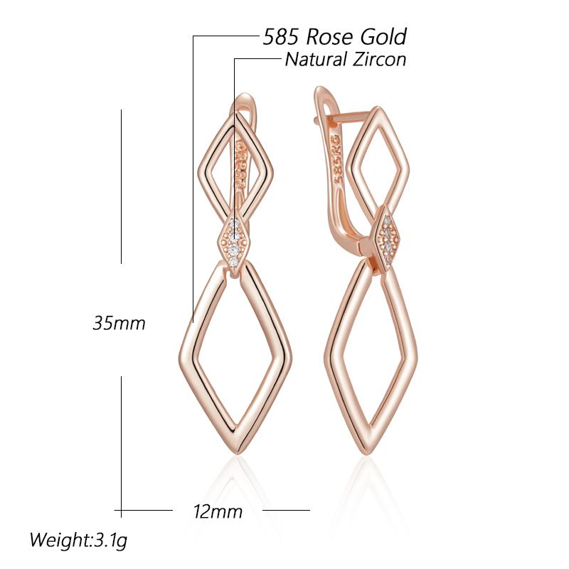 Glossy Rhombus Dangle Earrings For Women Trend  Rose Gold Color Natural Zircon Accessories Daily Fine Jewelry