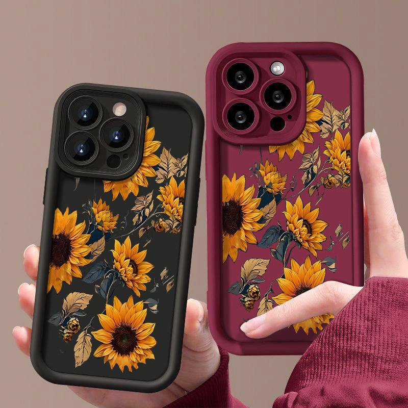 Sunflowers Pattern Case For iPhone 16 Pro Max 16e 15 14 13 12 11 XR XS 8 7 Flowers Patterned Shockproof Soft Silicone Colourful Phone Cover