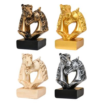 Double Horse Head Figurine Tabletop Ornament Blessing Souvenir Chinese New Year Decoration for Countertop Fireplace Bookshelf