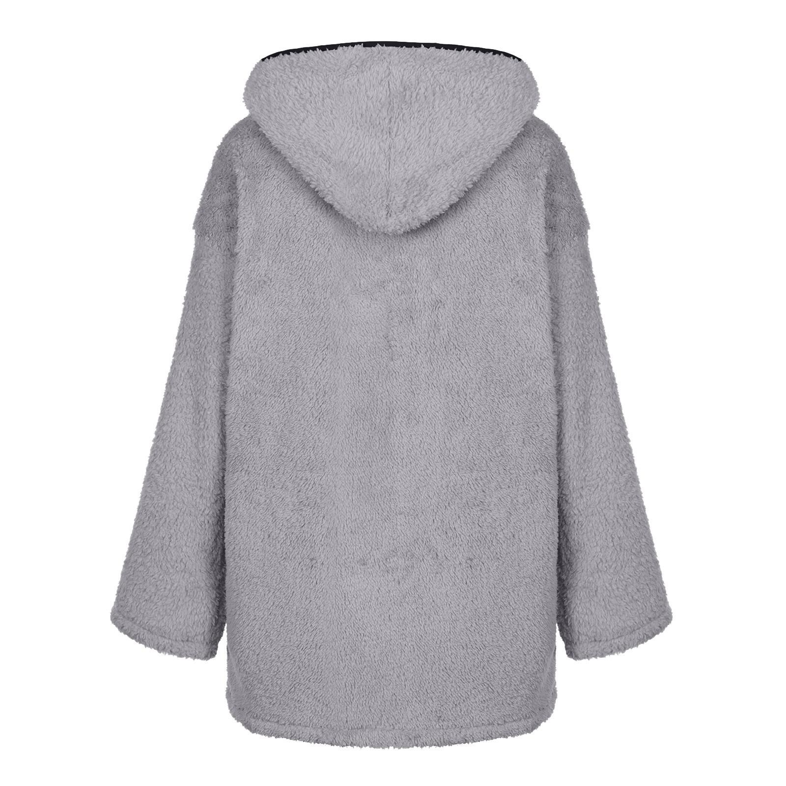 Большие размеры Женская мода осень зима толстый плюш длинный рукав карман теплые куртки — фото 10