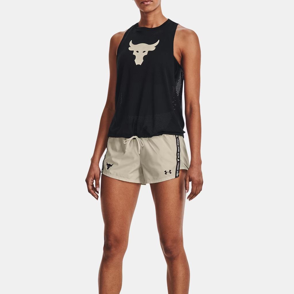 Under Armour Project Rock Animal Print Sleeveless Mesh Crew Neck Sports Tank Women Tops Black 1369968-001