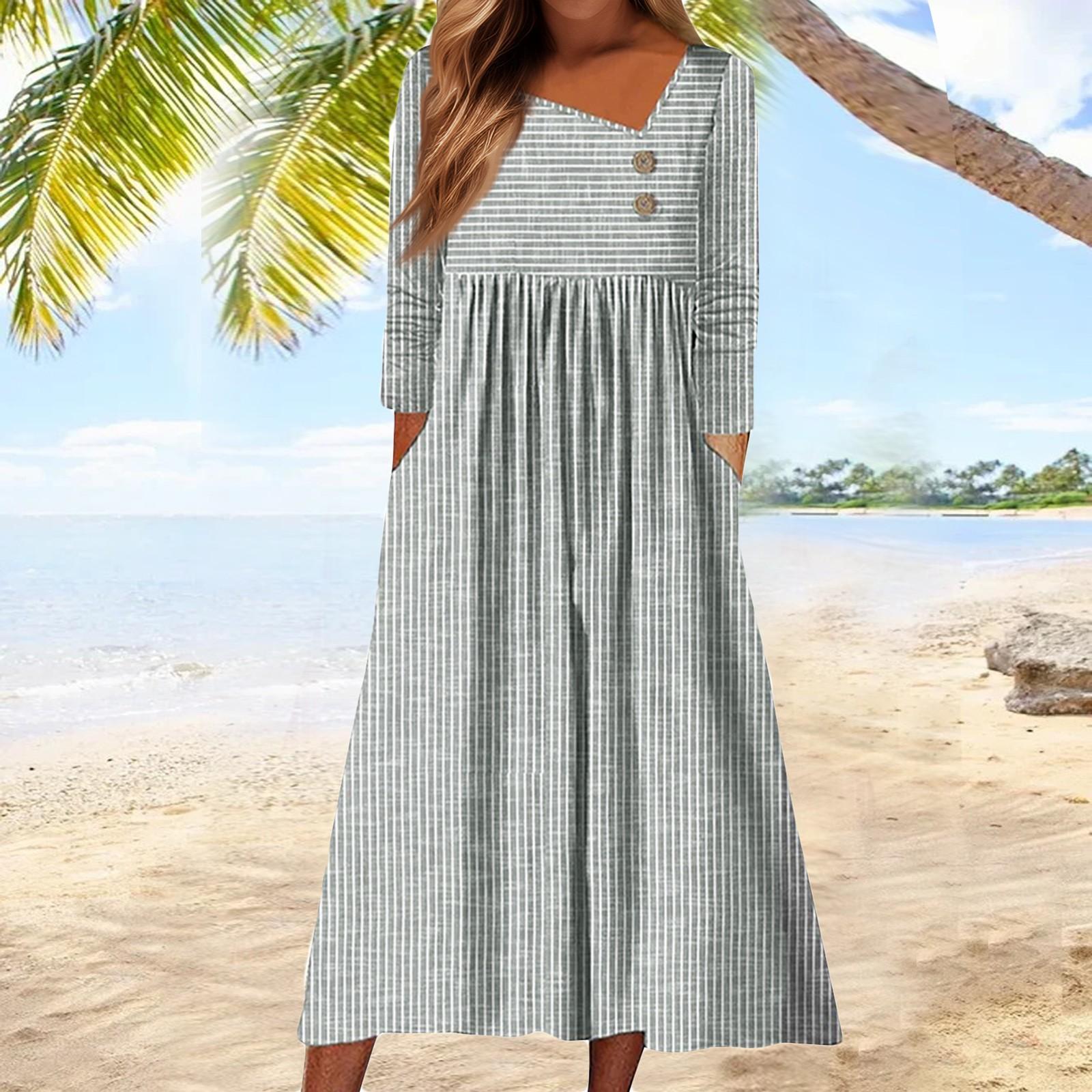 Женские повседневные модные длинные платья в полоску с длинным рукавом и карманом — фото 7