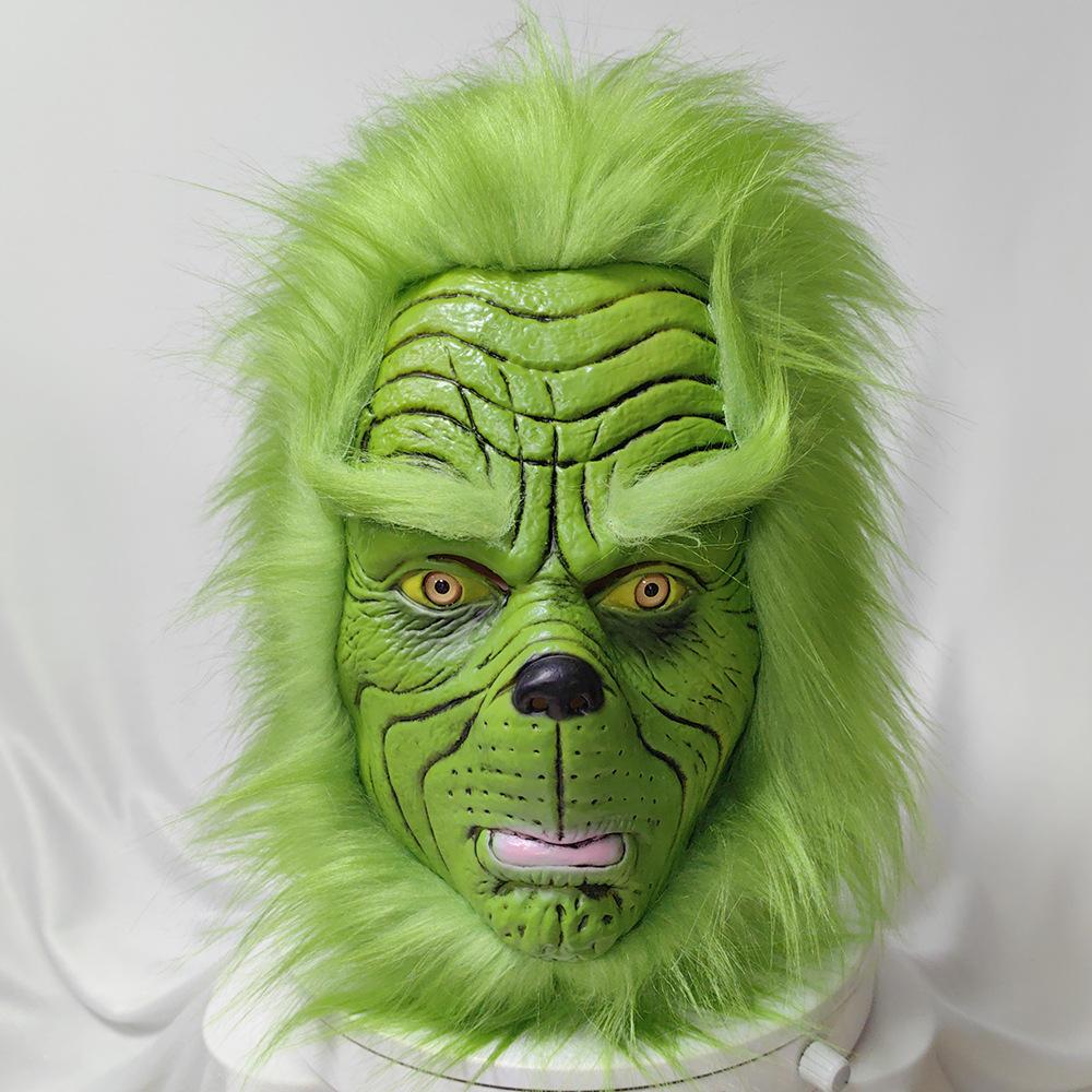 Christmas mask green furry monster Grinch headgear cosplay Funny Party Latex Mask Green furry monster witho